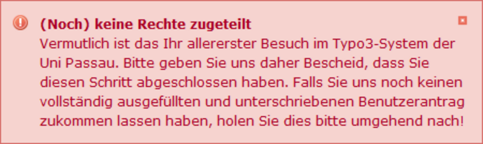 Fehlermeldung beim ersten Login Fehlermeldung beim ersten Login