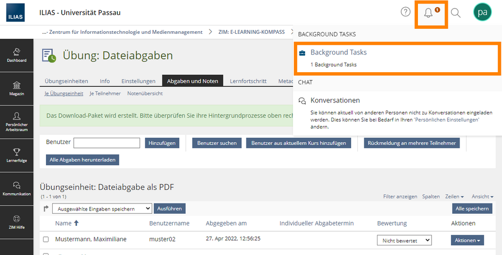 Alle Abgaben herunterladen in Backkground Tasks