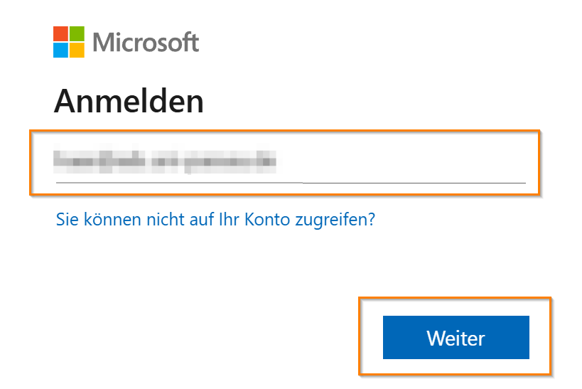 Microsoft Benutzernamen eingeben