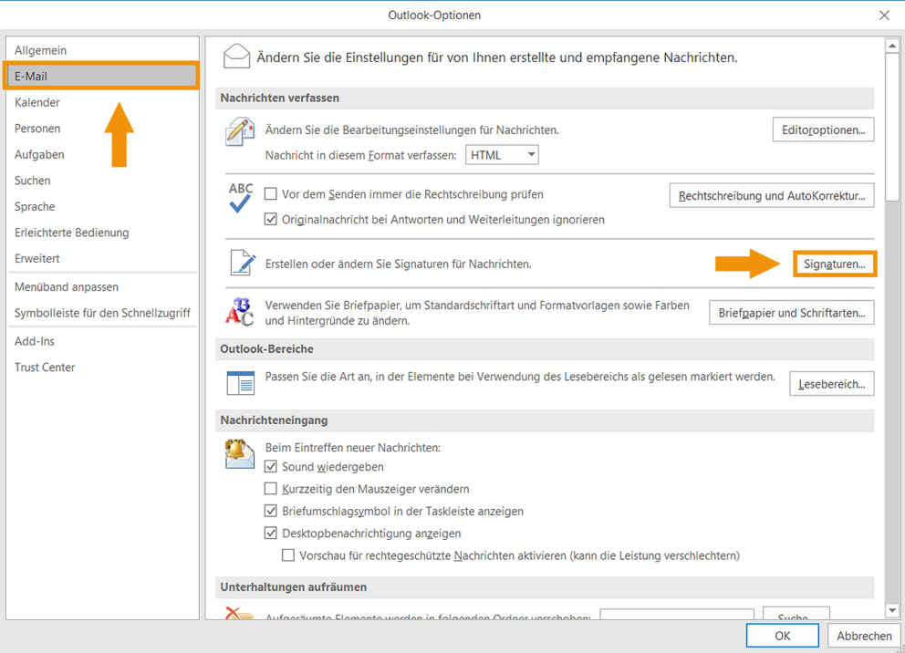 Optionen E-Mail-Signatur