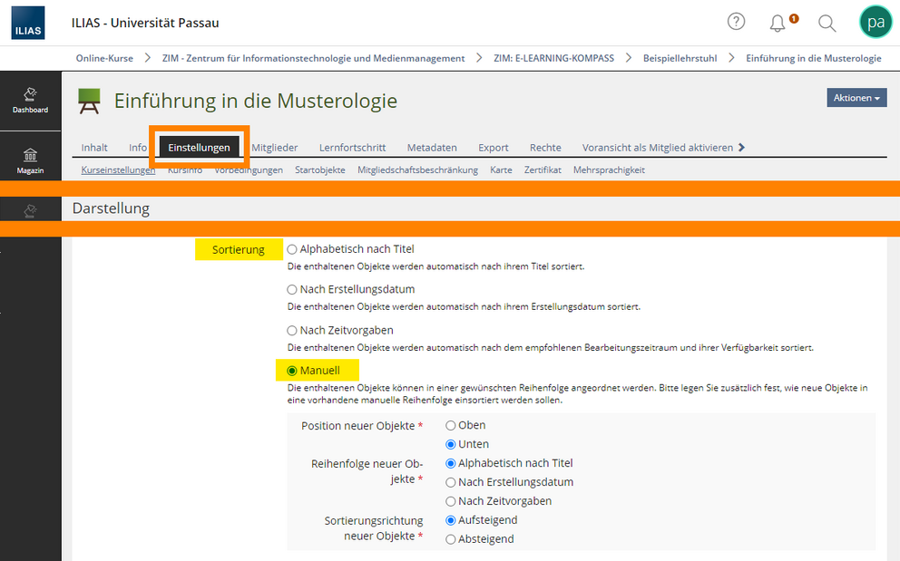 Einstellungen: Darstellung