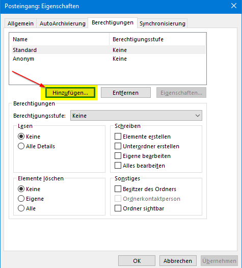 Eigenschaften Posteingang
