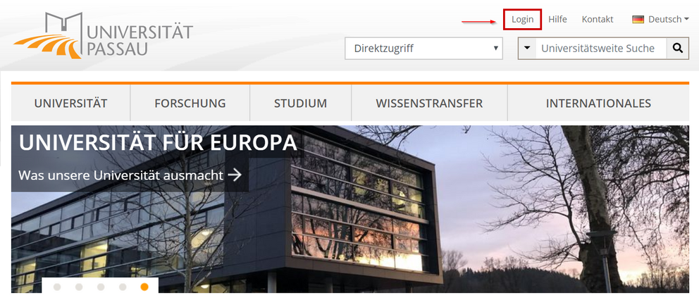 Login auf der Universitäts Homepage Login auf der Universitäts Homepage