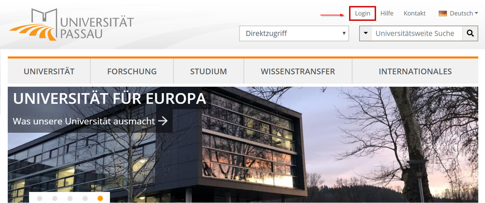 Login auf der Universitäts Homepage