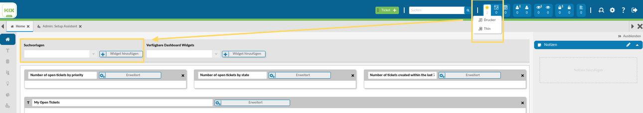 Home Dashboard im Konfigurationsmodus
