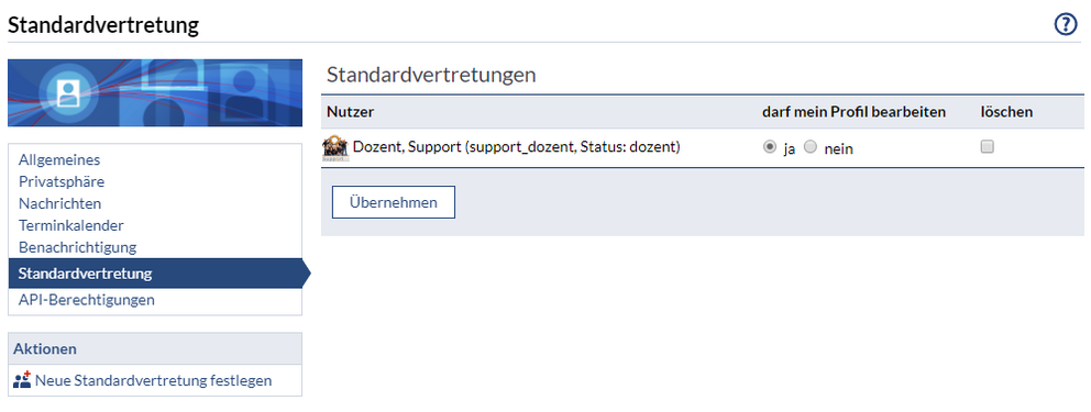 Standardvertretung in Stud.IP einstellen