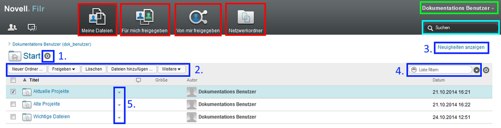 Startansicht nach dem Login