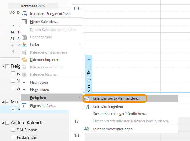 Kalender per Mail senden