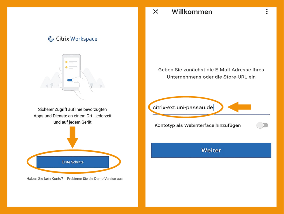 Android Citrix Workspace App Schritt 2