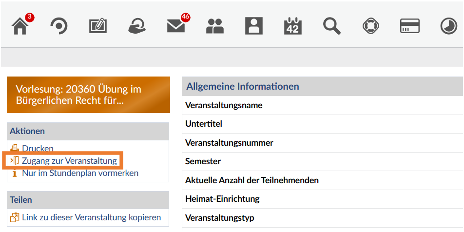 Zugang zur Veranstaltung