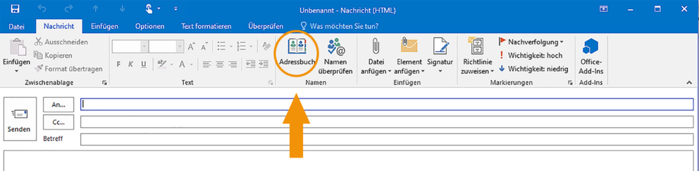 Adressbuch beim Schreiben einer neuen E-Mail