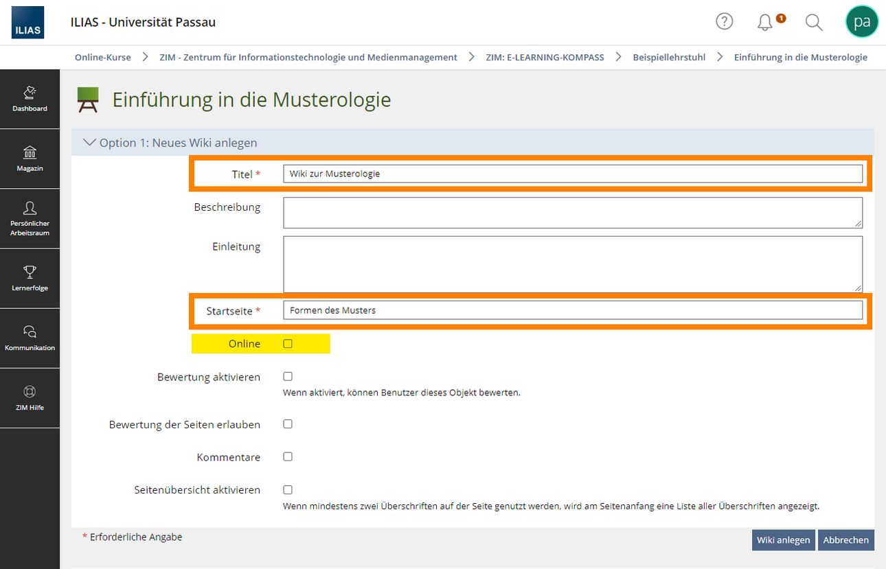 Erste Einstellungen f&uuml;r ein Wiki