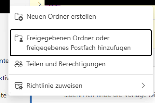 Freigegebenes Postfach in Ordnerleiste einbinden