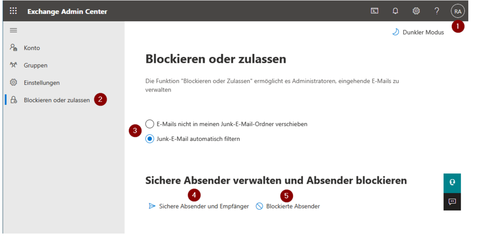 Spam mit Admin-Rechten verwalten