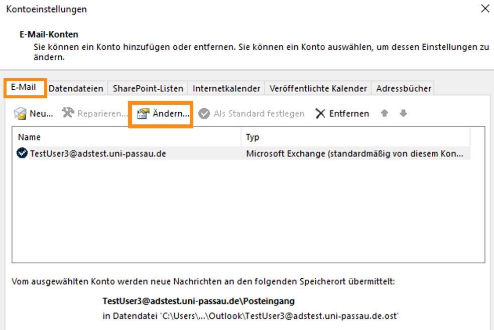 &Auml;nderung in den Kontoeinstellungen vornehmen