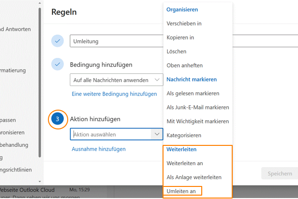 E-Mail Weiterleitung und Umleitung Schritt 5