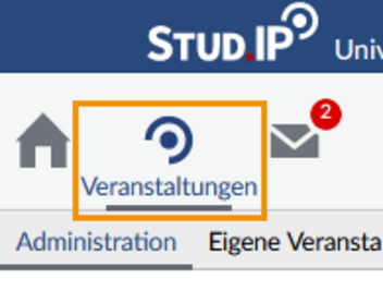 Auswahl des Bereichs "Veranstaltungen"