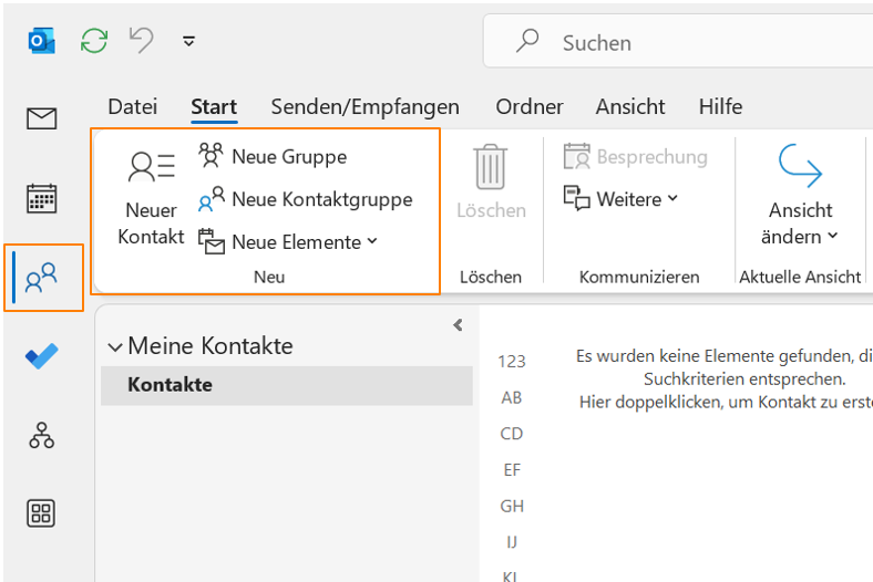 Neue Kontakte oder Neue Kontaktgruppe hinzuf&uuml;gen