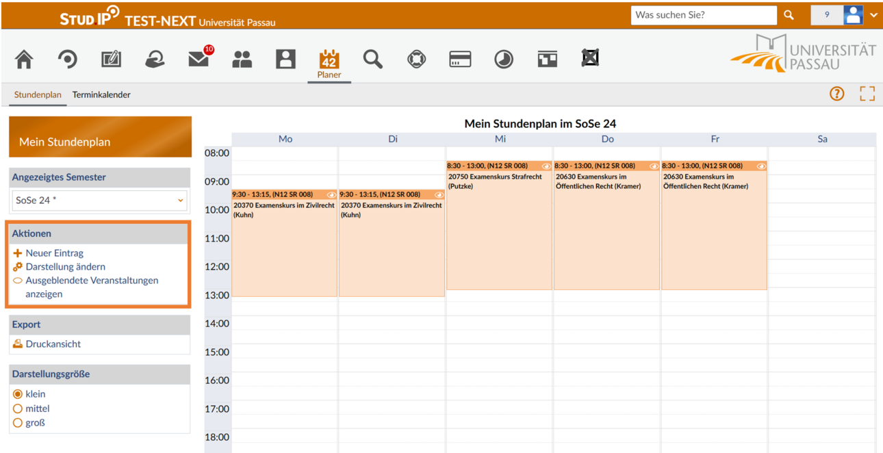 Sidebar Stundenplan