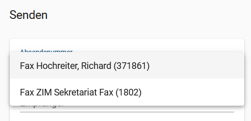 W&auml;hlen der Absendenummer