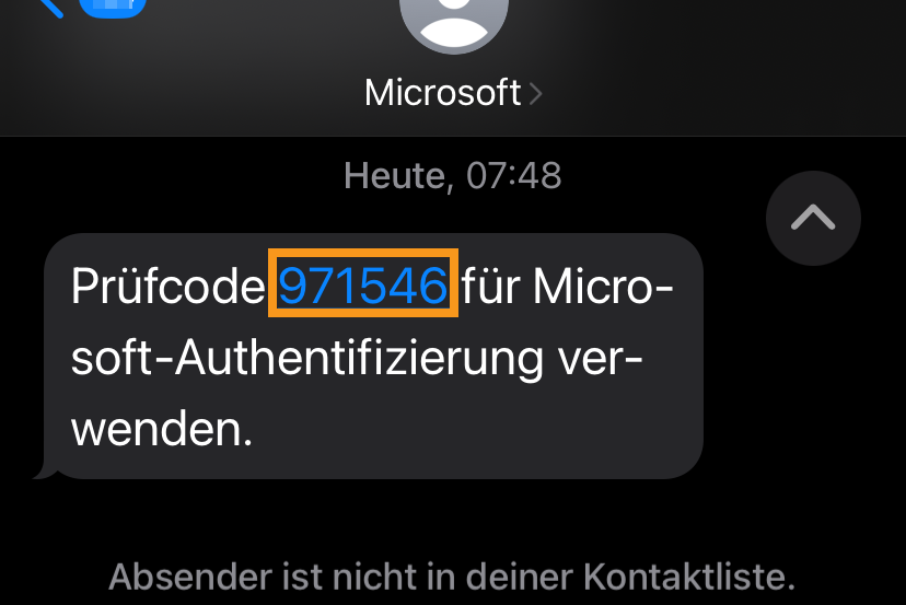 Bild SMS mit Prüfcode