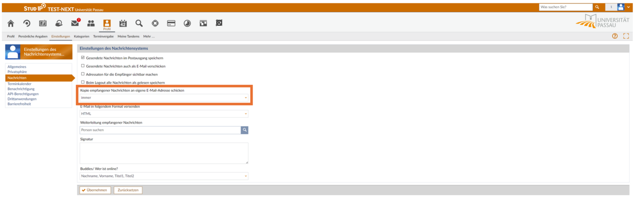 Kopie an die universit&auml;re E-Mail