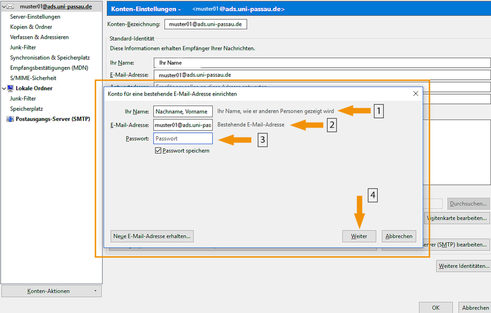 Thunderbird Entering personal data