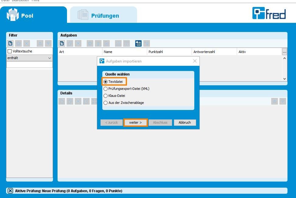 Textdatei als Quelle ausw&auml;hlen