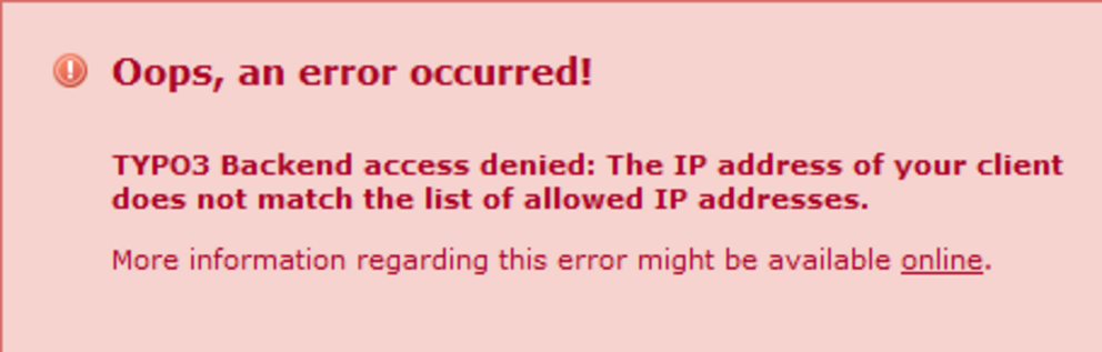Oops an Error occurred - Typo3 Backend access denied Oops an Error occurred - Typo3 Backend access denied