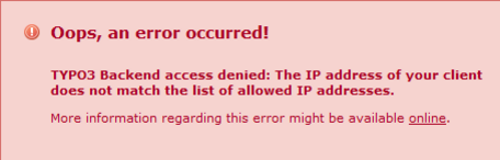 Oops an Error occurred - Typo3 Backend access denied