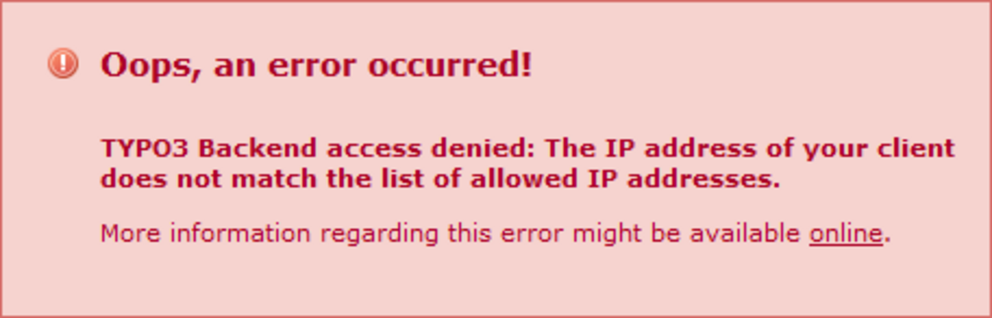 Oops an Error occurred - Typo3 Backend access denied Oops an Error occurred - Typo3 Backend access denied