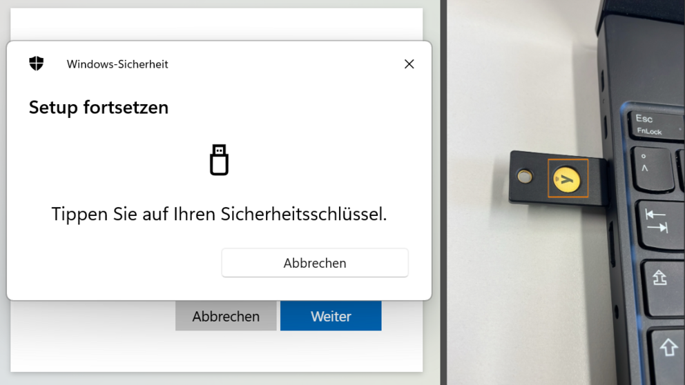 Sicherheitsschlüssel berühren