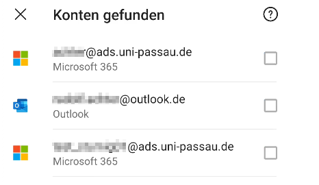 Outlook Mobile - Konto finden