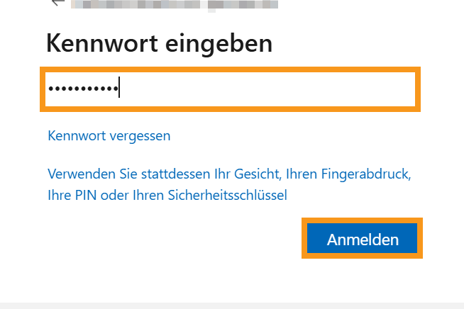 Anmeldemaske Kennwort eingeben