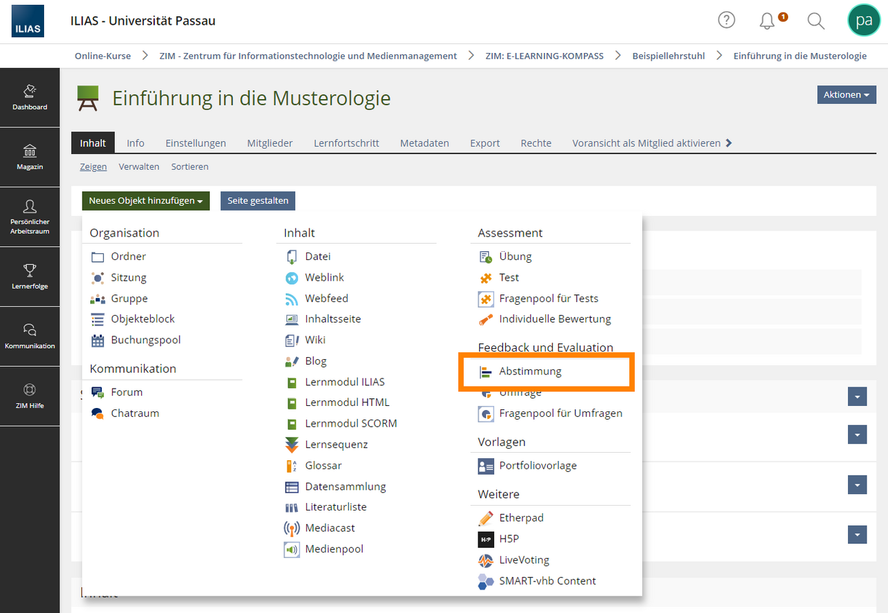 Neues Objekt hinzuf&uuml;gen: Umfrage