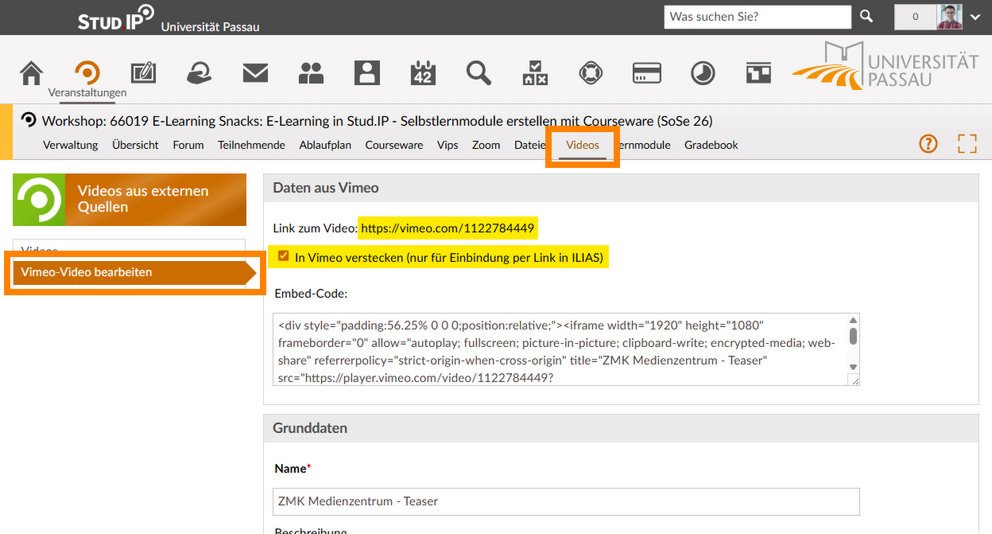 Videos aus Vimeo einbinden per Stud.IP-Link Videos aus Vimeo einbinden per Stud.IP-Link