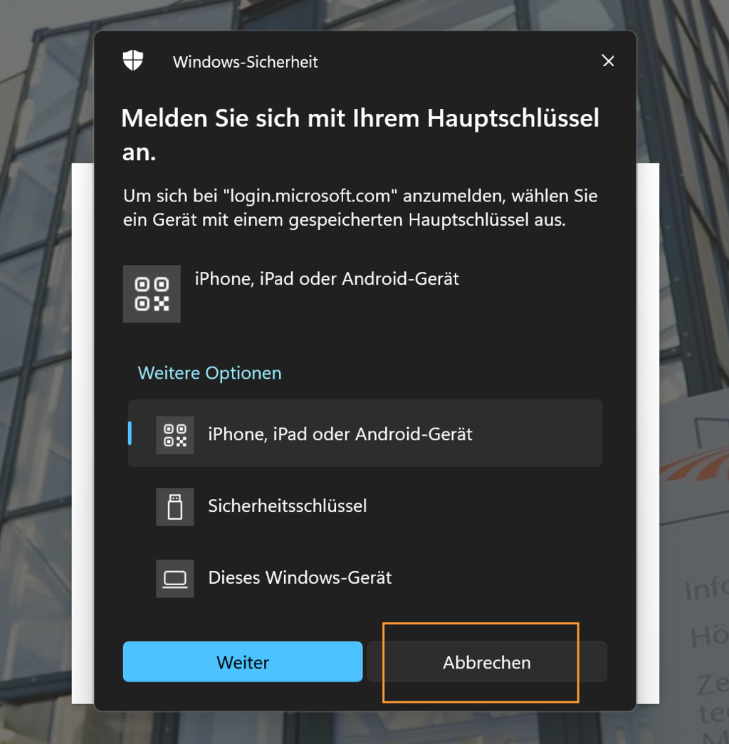 FIDO2 abbrechen