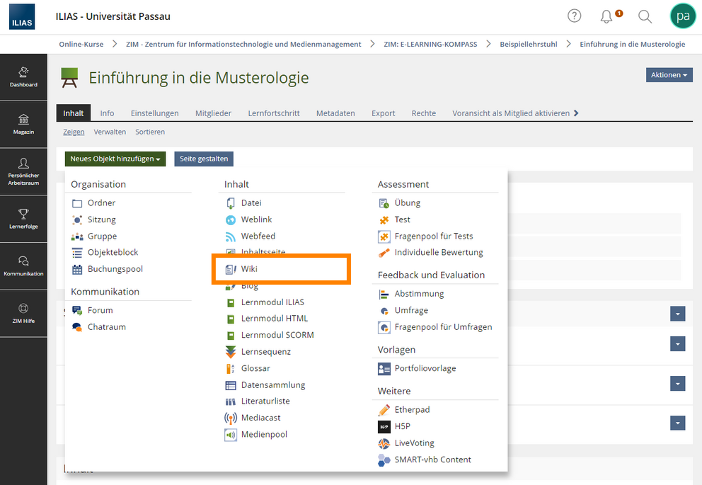 Neues Objekt hinzufügen: Wiki
