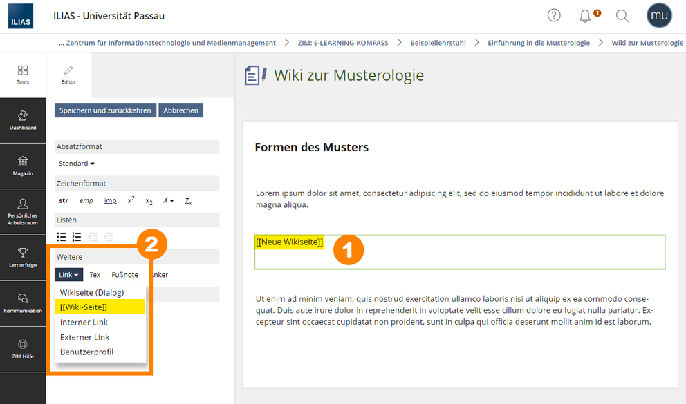 Eine neue Wikiseite erstellen mit Links