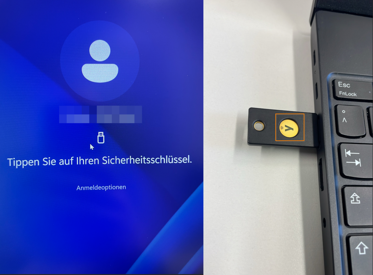 Yubikey Rechner Schriit 4 Ber&uuml;hren Anmelden