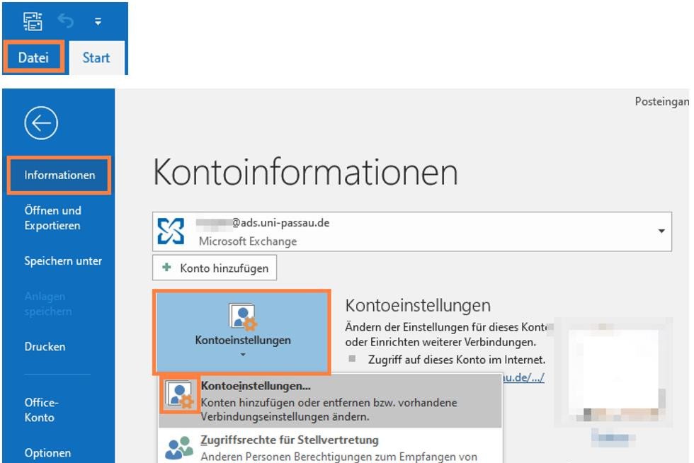 Kontoeinstellungen aufrufen