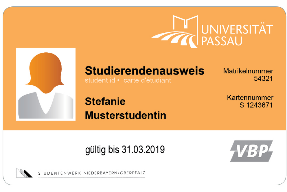 CampusCard für Studierende der Universität Passau (Vorderseite)