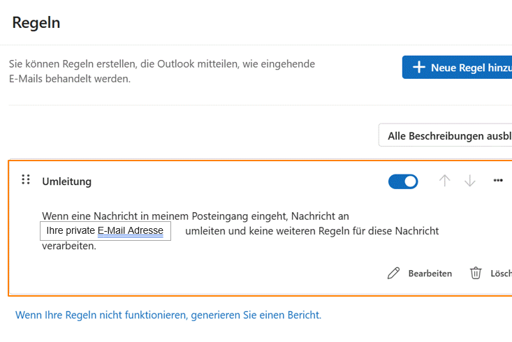 E-Mail Weiterleitung und Umleitung Schritt 7