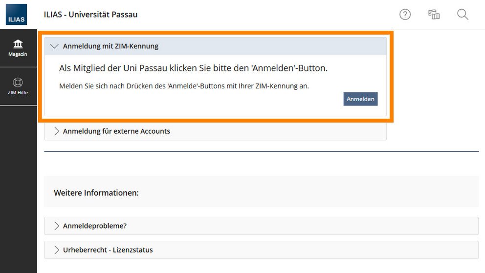 Ansicht der Login-Seite. Oben mit ZIM-Kennung, unten ohne ZIM-Kennung Ansicht der Login-Seite. Oben mit ZIM-Kennung, unten ohne ZIM-Kennung
