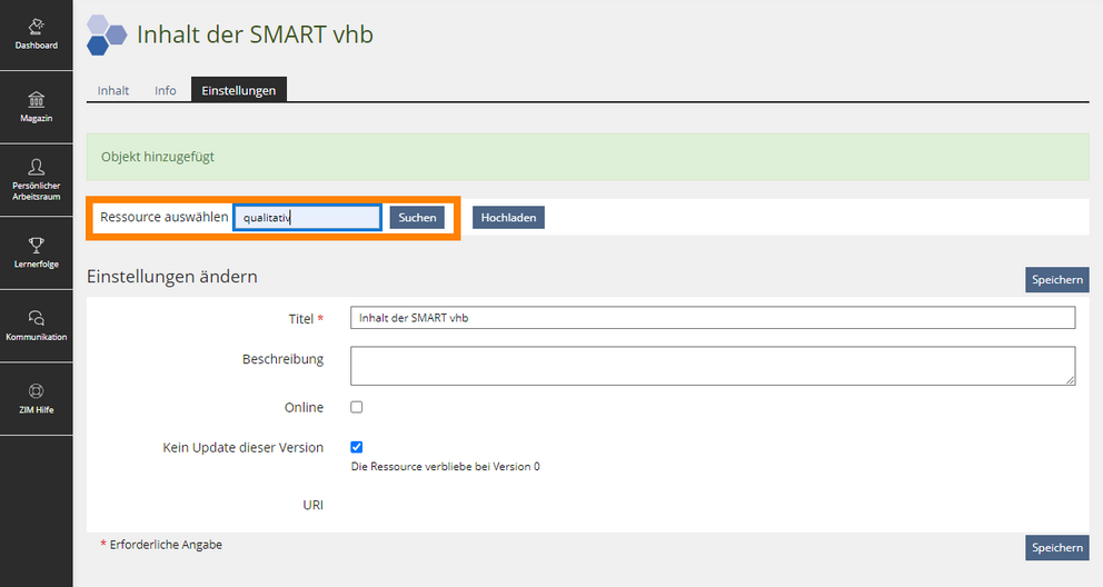 Nach Stichworten im vhb Repositorium suchen