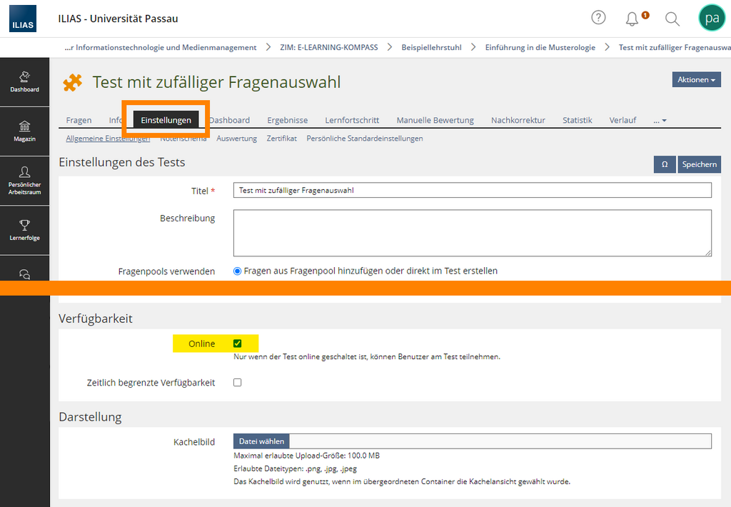 Test mit zuf&auml;lliger Fragestellung online stellen