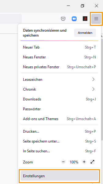 Bild: Einstellungen in Firefox &ouml;ffnen