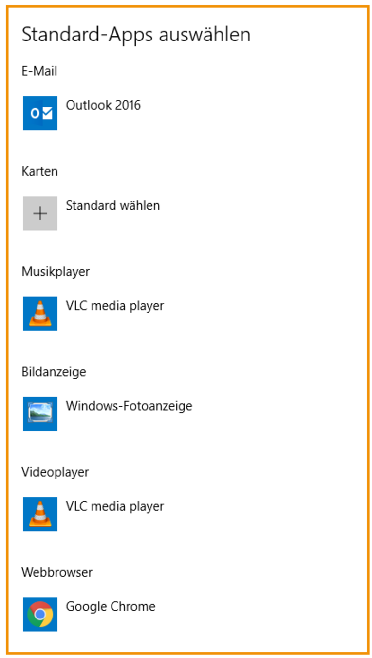 Übersicht der Standard-Apps