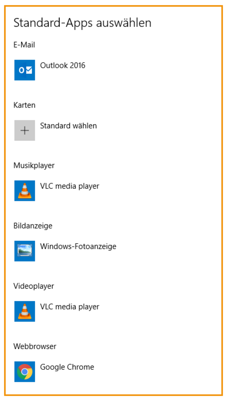 Übersicht der Standard-Apps