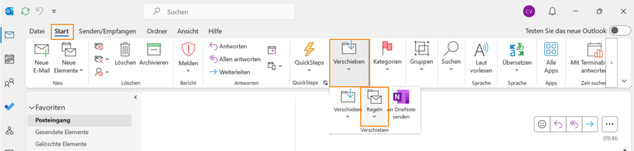 Organisieren mit Regeln Schritt 1